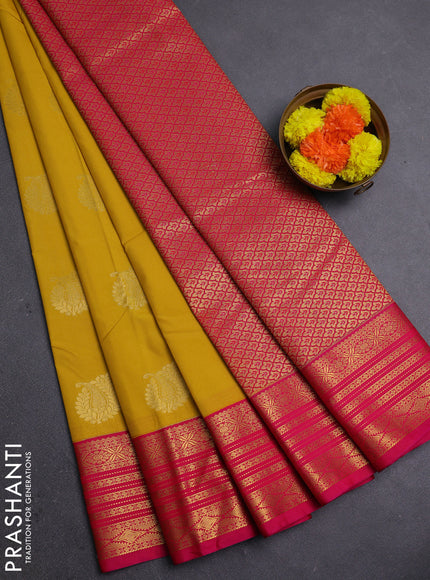 Mustard Yellow & Pink Semi Kanchipram Silk - Buttas