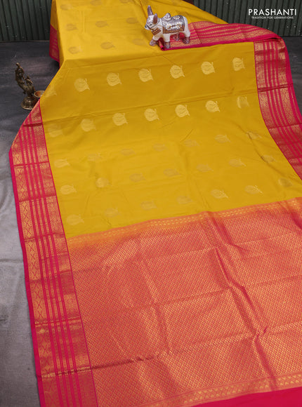 Mustard Yellow & Pink Semi Kanchipram Silk - Buttas