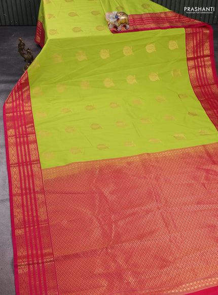 Lime Green & Pink Semi Kanchipram Silk - Buttas