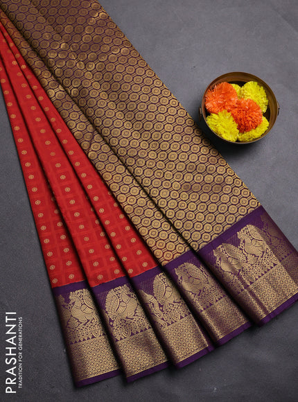 Rust & Violet Semi Kanchipram Silk - Buttas