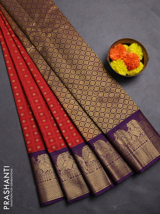 Rust & Violet Semi Kanchipram Silk - Buttas