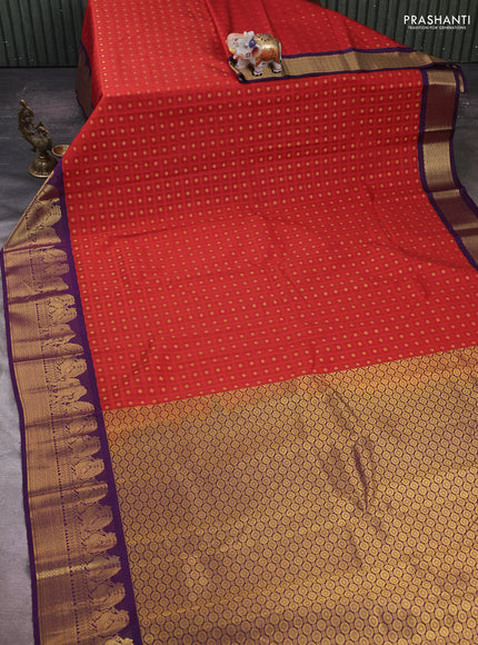 Rust & Violet Semi Kanchipram Silk - Buttas