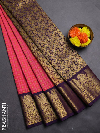 Candy Pink & Violet Semi Kanchipram Silk - Buttas