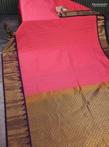 Candy Pink & Violet Semi Kanchipram Silk - Buttas