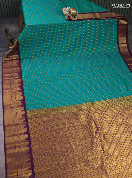 Green & Purple Semi Kanchipram Silk - Buttas