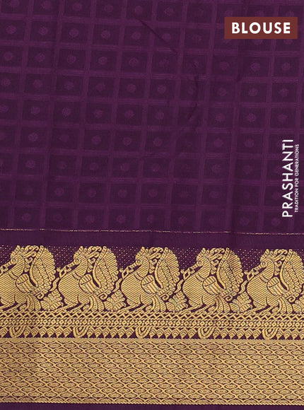 Green & Purple Semi Kanchipram Silk - Buttas
