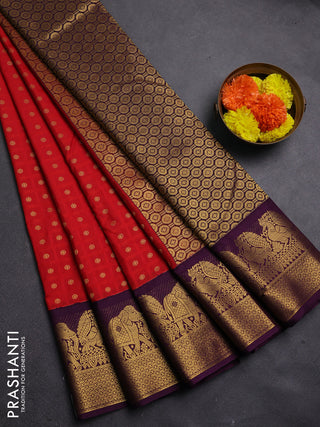 Red & Purple Semi Kanchipram Silk - Buttas