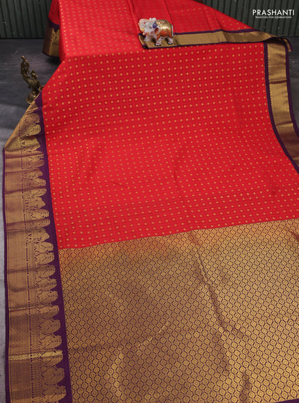 Red & Purple Semi Kanchipram Silk - Buttas