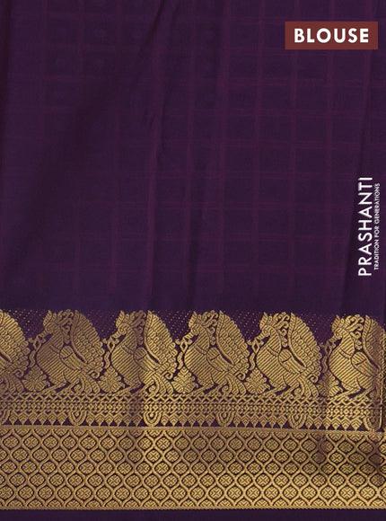 Mustard Green & Violet Semi Kanchipram Silk - Buttas