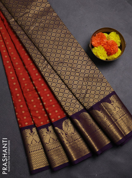 Rust & Violet Semi Kanchipram Silk - Buttas