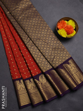Rust & Violet Semi Kanchipram Silk - Buttas