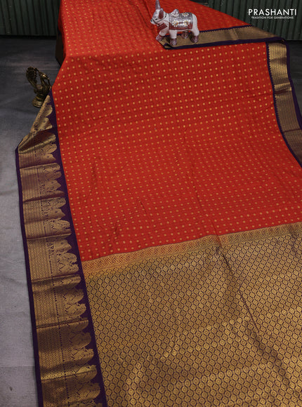 Rust & Violet Semi Kanchipram Silk - Buttas
