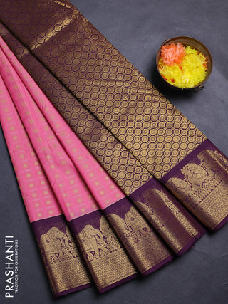 Peach Pink & Purple Semi Kanchipram Silk - Buttas