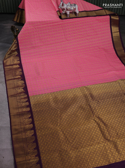Peach Pink & Purple Semi Kanchipram Silk - Buttas