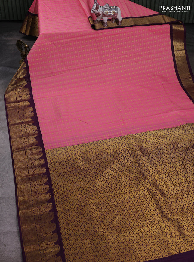 Peach Pink & Purple Semi Kanchipram Silk - Buttas
