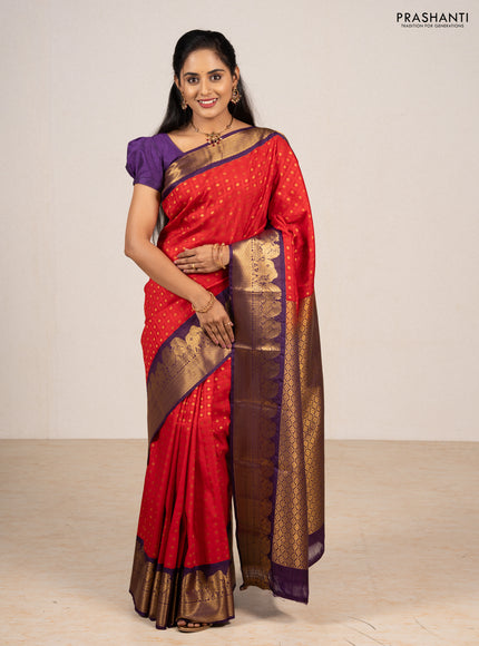 Red & Purple Semi Kanchipram Silk - Buttas