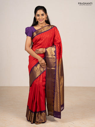 Red & Purple Semi Kanchipram Silk - Buttas