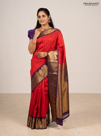 Red & Purple Semi Kanchipram Silk - Buttas