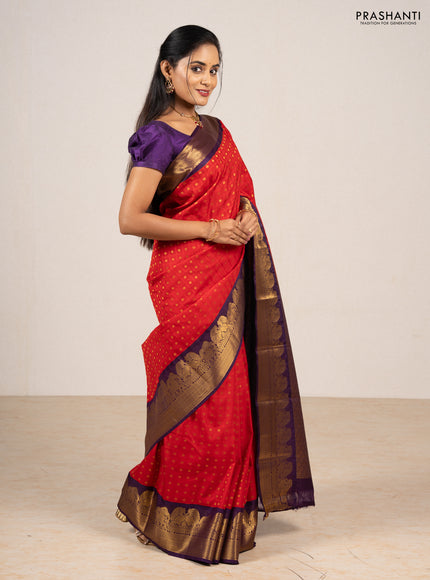 Red & Purple Semi Kanchipram Silk - Buttas