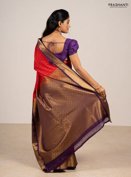 Red & Purple Semi Kanchipram Silk - Buttas