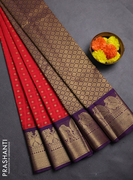 Red & Purple Semi Kanchipram Silk - Buttas