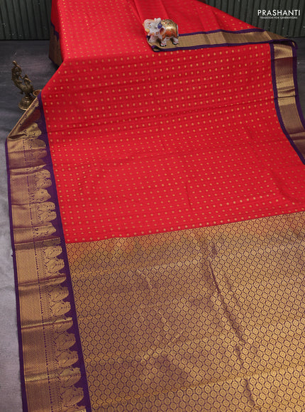 Red & Purple Semi Kanchipram Silk - Buttas