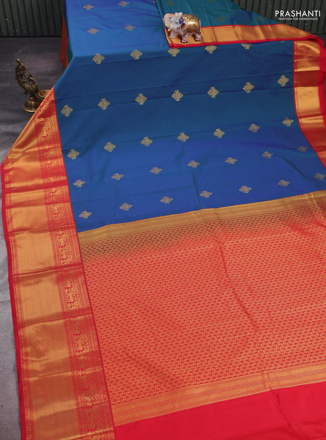 Blue & Red Semi Kanchipram Silk - Buttas