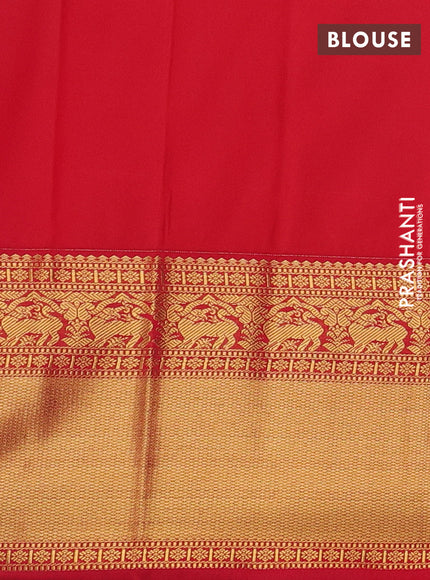 Blue & Red Semi Kanchipram Silk - Buttas