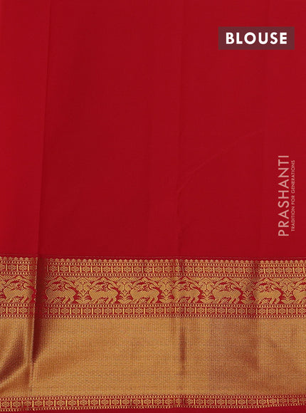 Teal Blue & Red Semi Kanchipram Silk - Buttas