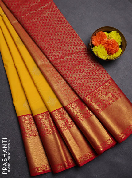 Yellow & Red Semi Kanchipram Silk - Buttas