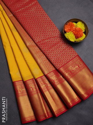 Yellow & Red Semi Kanchipram Silk - Buttas
