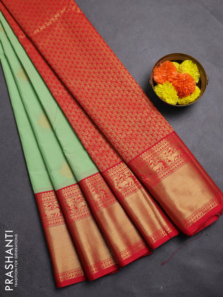 Pista Green & Red Semi Kanchipram Silk - Buttas