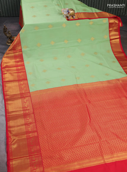 Pista Green & Red Semi Kanchipram Silk - Buttas