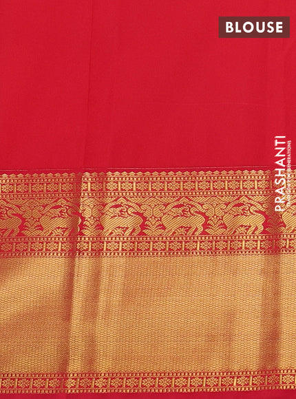 Pista Green & Red Semi Kanchipram Silk - Buttas