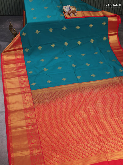 Green & Red Semi Kanchipram Silk - Buttas