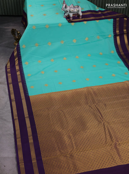 Teal Blue & Violet Semi Kanchipram Silk - Buttas