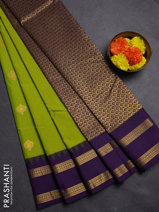 Lime Green & Violet Semi Kanchipram Silk - Buttas