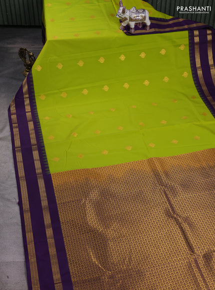 Lime Green & Violet Semi Kanchipram Silk - Buttas