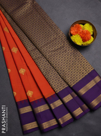 Orange & Violet Semi Kanchipram Silk - Buttas
