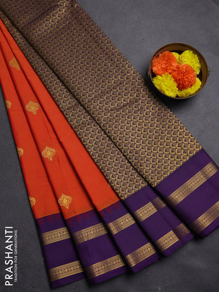 Orange & Violet Semi Kanchipram Silk - Buttas