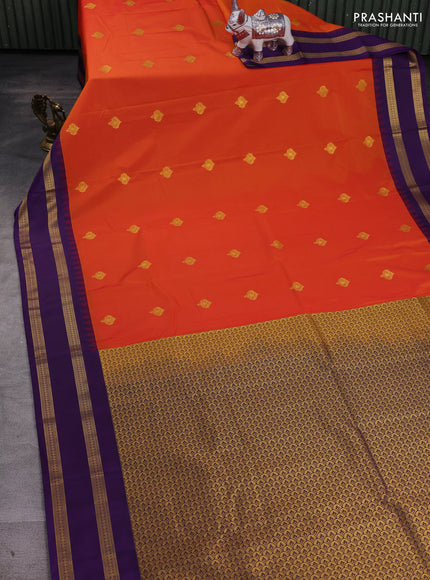 Orange & Violet Semi Kanchipram Silk - Buttas