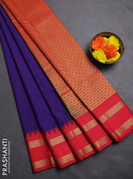 Blue & Red Semi Kanchipram Silk - Buttas