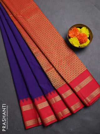 Blue & Red Semi Kanchipram Silk - Buttas