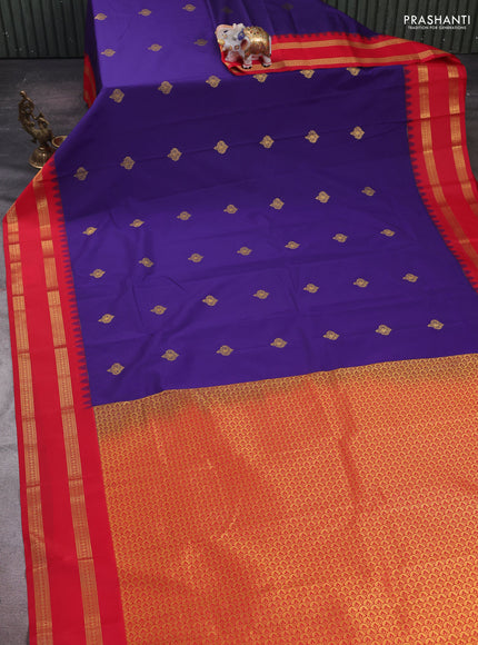 Blue & Red Semi Kanchipram Silk - Buttas