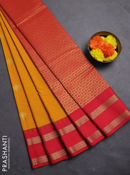 Mustard Yellow & Red Semi Kanchipram Silk - Buttas