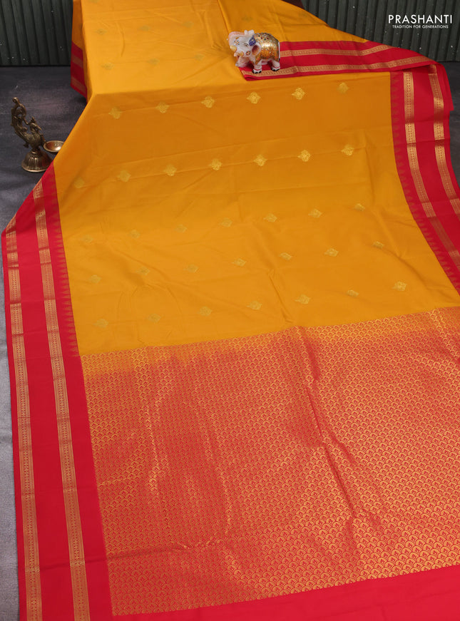 Mustard Yellow & Red Semi Kanchipram Silk - Buttas