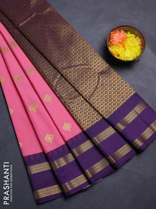 Peach Pink & Violet Semi Kanchipram Silk - Buttas
