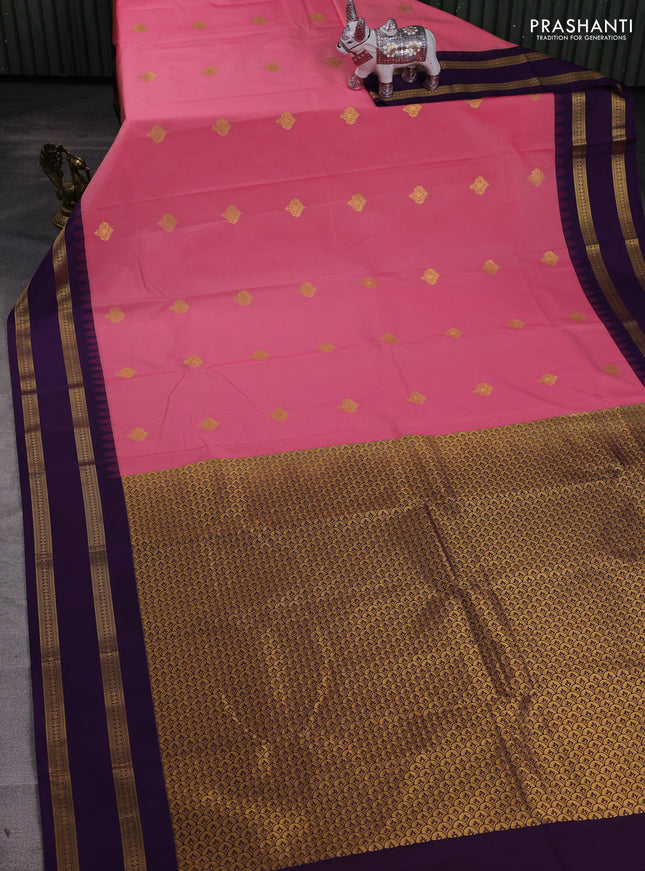 Peach Pink & Violet Semi Kanchipram Silk - Buttas
