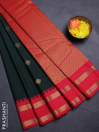 Bottle Green & Red Semi Kanchipram Silk - Buttas