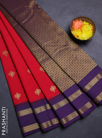 Red & Violet Semi Kanchipram Silk - Buttas